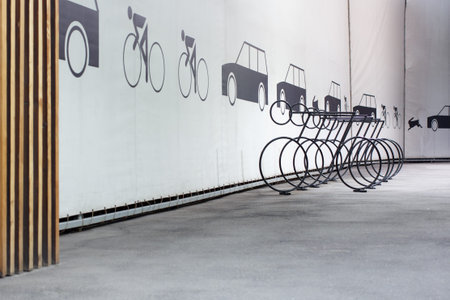 Free parking for bicycles in a modern style. Moscow, Russia, August 24, 2020.の写真素材