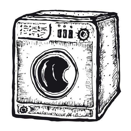 Illustration of a set of doodle hand drawn isolated washing machineのイラスト素材