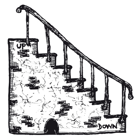 Illustration of a hand drawn rock stairs with handrailのイラスト素材