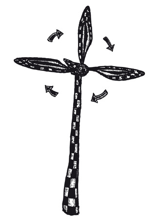 Illustration of a hand drawn wind turbine with arrowsのイラスト素材