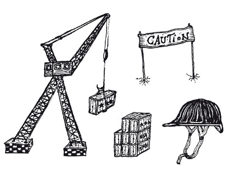 Illustration of a hand drawn construction site icons setのイラスト素材