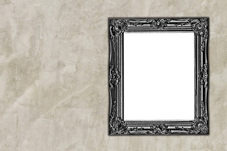 Old wooden frame on cement wall for patternの写真素材