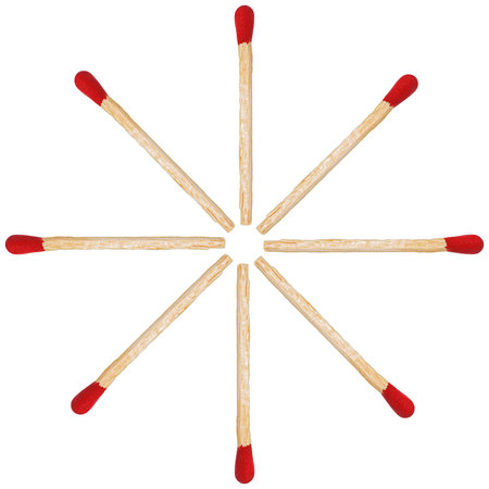 It is Eight red match sticks isolated on white.の写真素材