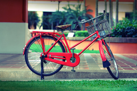 It is Parking red bicycle with basket for pattern.の写真素材