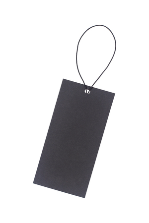 it is black paper cloth tag with rope isolated on white.の写真素材