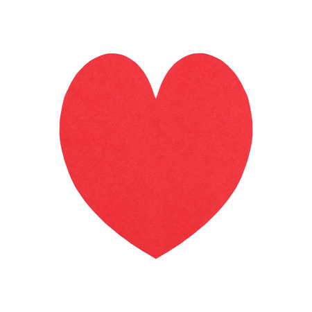 it is one cutting red paper heart isolated on white.の写真素材