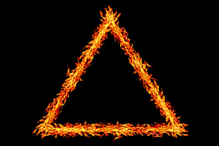 it is triangle fire frame isolated on black.の写真素材