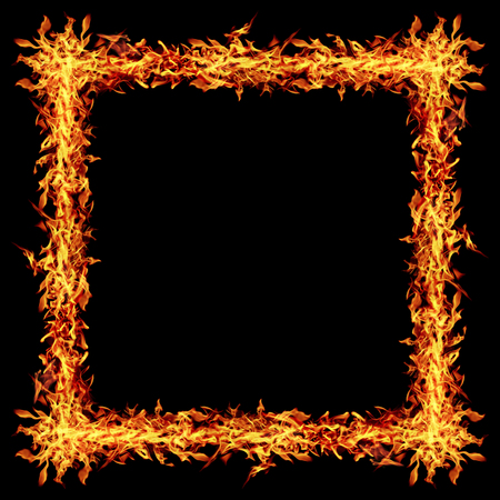 it is square fire frame isolated on black.の写真素材