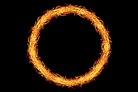 it is circle fire frame isolated on black.の写真素材