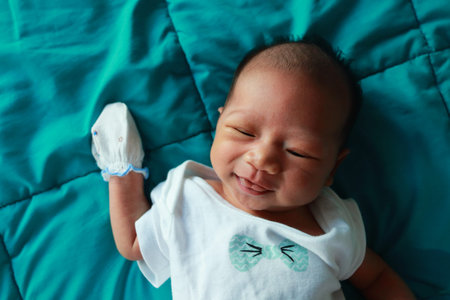 happy smile newborn baby.