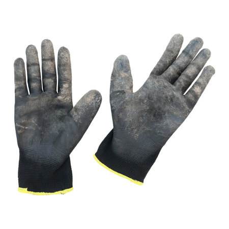 industrial dirty black gloves isolated on white.