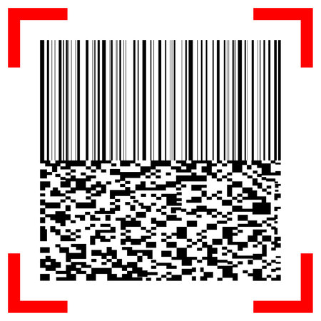 barcode and qr code with red scanner on white,vector illustration.のイラスト素材