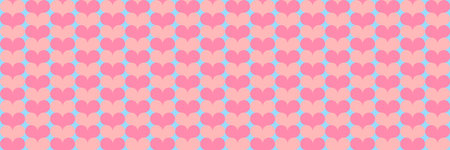 horizontal seamless of pastel pink hearts on blue for pattern and background.のイラスト素材