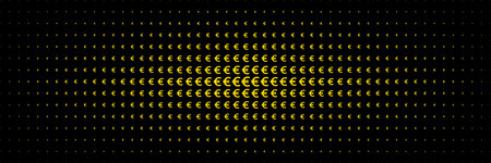 horizontal gold halftone of euro currency sign on black for pattern and background.のイラスト素材