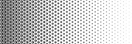 horizontal black halftone of euro currency sign coin design for pattern and background.のイラスト素材
