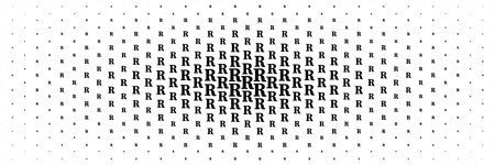 horizontal halftone of black capital letter r spreading from center for pattern and background.のイラスト素材