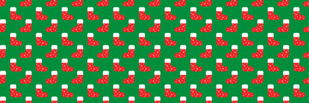 horizontal seamless red and white christmas socks design for pattern and background.