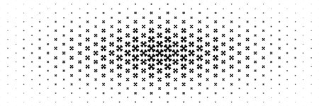 horizontal halftone of crossed black bone spread from center for pattern and background.のイラスト素材