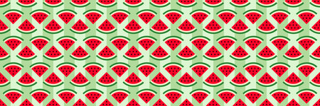 horizontal  triangle sliced red watermelon pattern on green background.