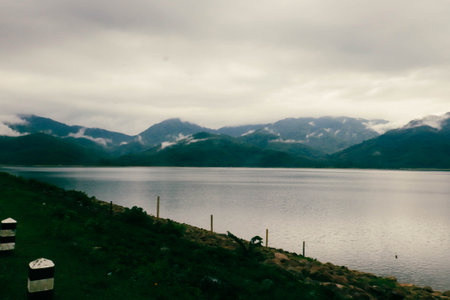 Lake in the mountains of Peru, South America. Copy space for textの写真素材