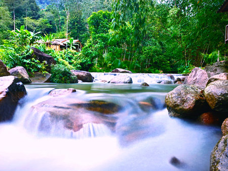 Beautiful waterfall in the forest, Thailand. Long exposure photo.