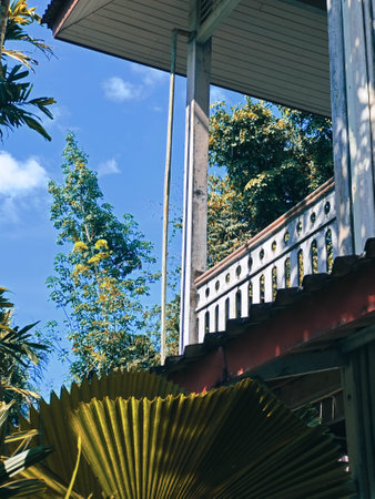 View of the facade of a house in the countryside of Sri Lanka.の写真素材