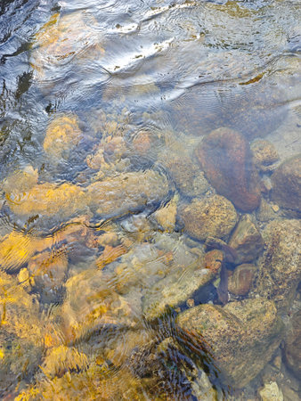 River with stones in water. Background of stones in the water.