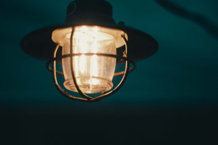 Vintage style light bulbs decorate the interior of the room.の写真素材