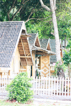 Thai style wooden house in country, Thailand. Vintage tone.の写真素材