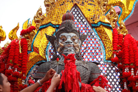 Giant statue in Wat Phra Kaew, Bangkok, Thailandの写真素材