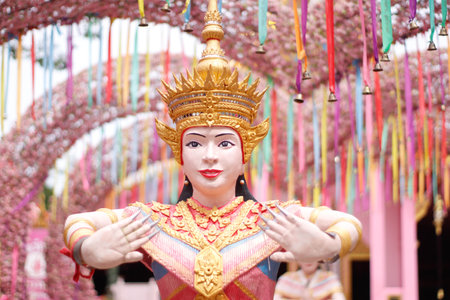 buddha statue in thai temple, closeup of photoの写真素材