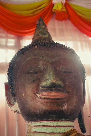 Buddha statue at Wat Yai Chai Mongkol, Ayutthaya, Thailandの写真素材