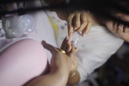Manicure and pedicure in a beauty salon, close up