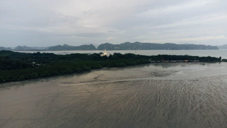 Aerial view of the sea and the island of Koh Samuiの写真素材
