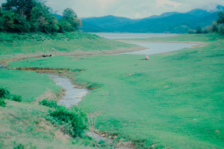 Landscape view of Mae Ngat Somboon Chon dam, Thailand.の写真素材