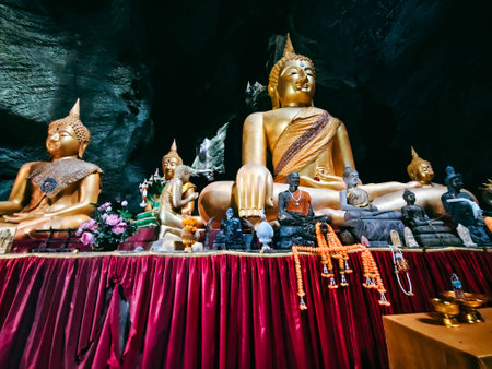 Buddha statue in cave at ayutthaya province, Thailand.の写真素材