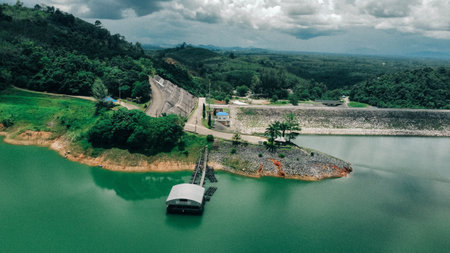 Aerial view of Kio Lom dam, Lampang province.