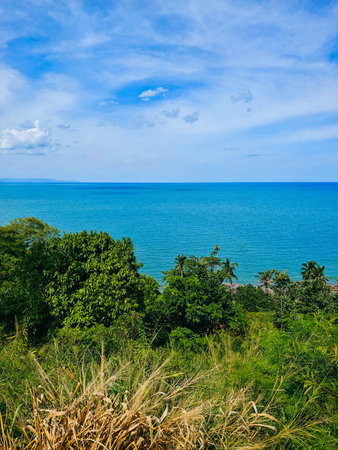 Beautiful seascape with sea and blue sky. Nature background