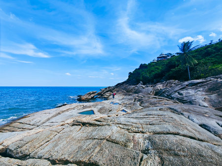 Beautiful beach and sea with blue sky at Phuket, Thailandの写真素材