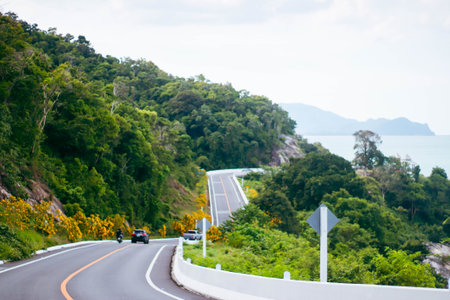 Curve road to sea and mountain in Phuket, Thailand