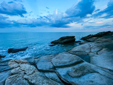 Beautiful seascape at twilight time. Nature composition and vibrant colors.の写真素材