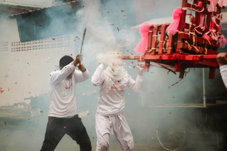 Unidentified people take part in the Chinese New Year parade in Bangkok, Thailand.の写真素材
