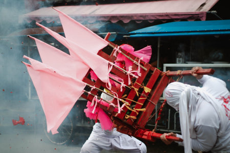 Unidentified people take part in the annual Thai New Year parade in Bangkok, Thailand.の写真素材