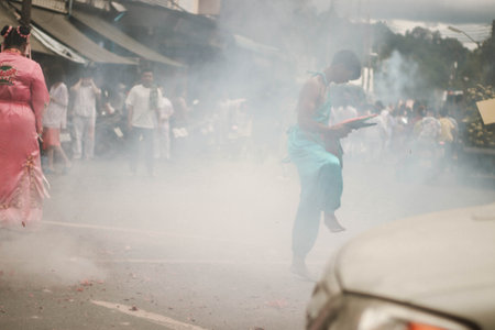Thai people celebrate Songkran festival in Chiang Mai, Thailand.の写真素材