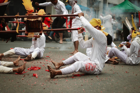 Hindu devotees perform religious rituals during Thaipusam festival in Kolkata, West Bengal, India.の写真素材