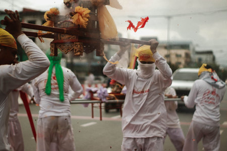 Unidentified people take part in the annual Thaipusam festival in Bangkok, Thailand.
