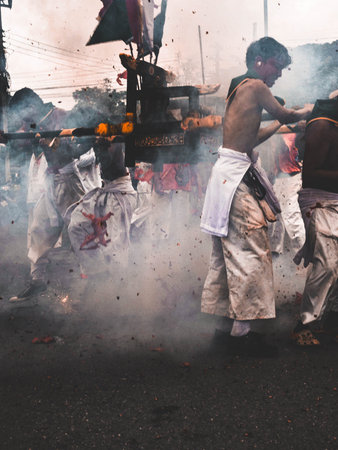 Unidentified people take part in the annual Thaipusam festival in Bangkok, Thailand.