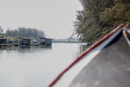 Fishing boat on the lake in the morning,Thailand.