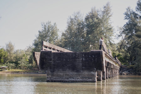 Old bridge over the river. The old bridge of the river.の写真素材