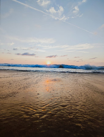 Beautiful sunset on the beach. Seascape at sunset.の写真素材